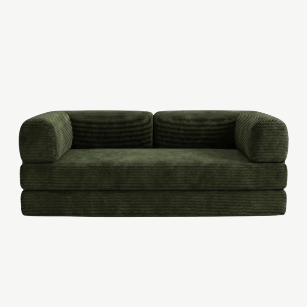 SORA 3-seater sofa bed in Olive corduroy – studio view