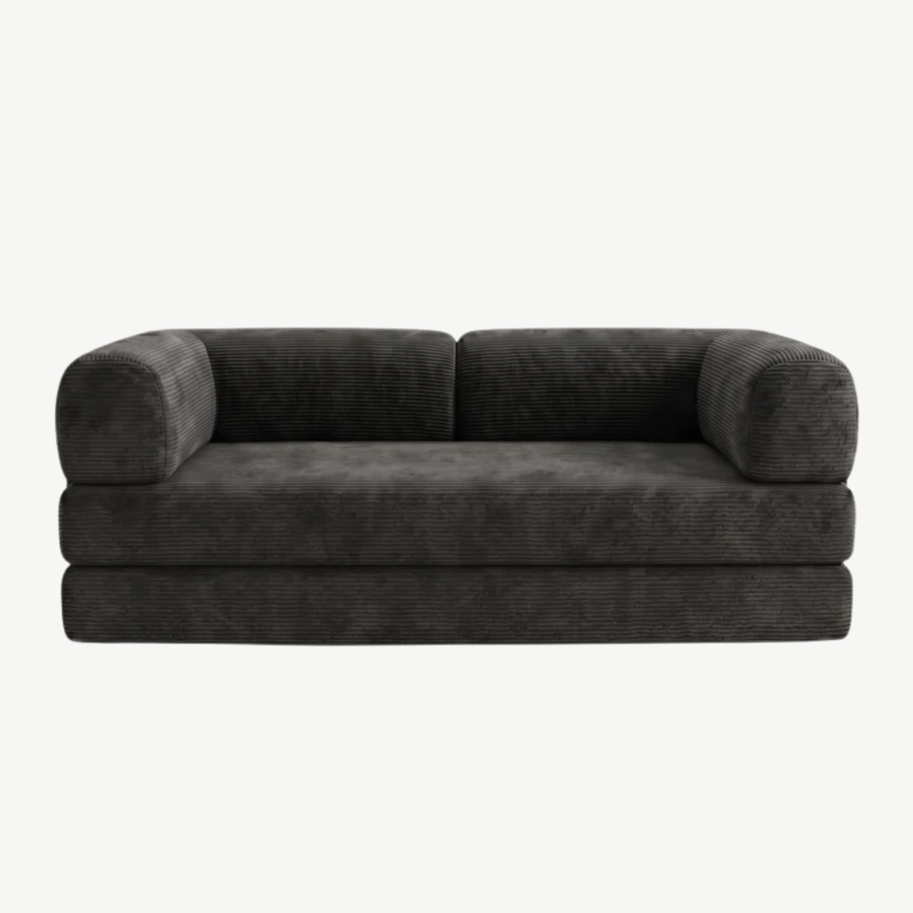 SORA 3-seater sofa bed in Charcoal corduroy – studio view