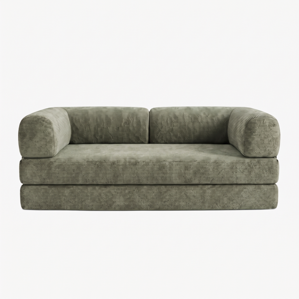 SORA 3-seater sofa bed in Sage corduroy – studio view