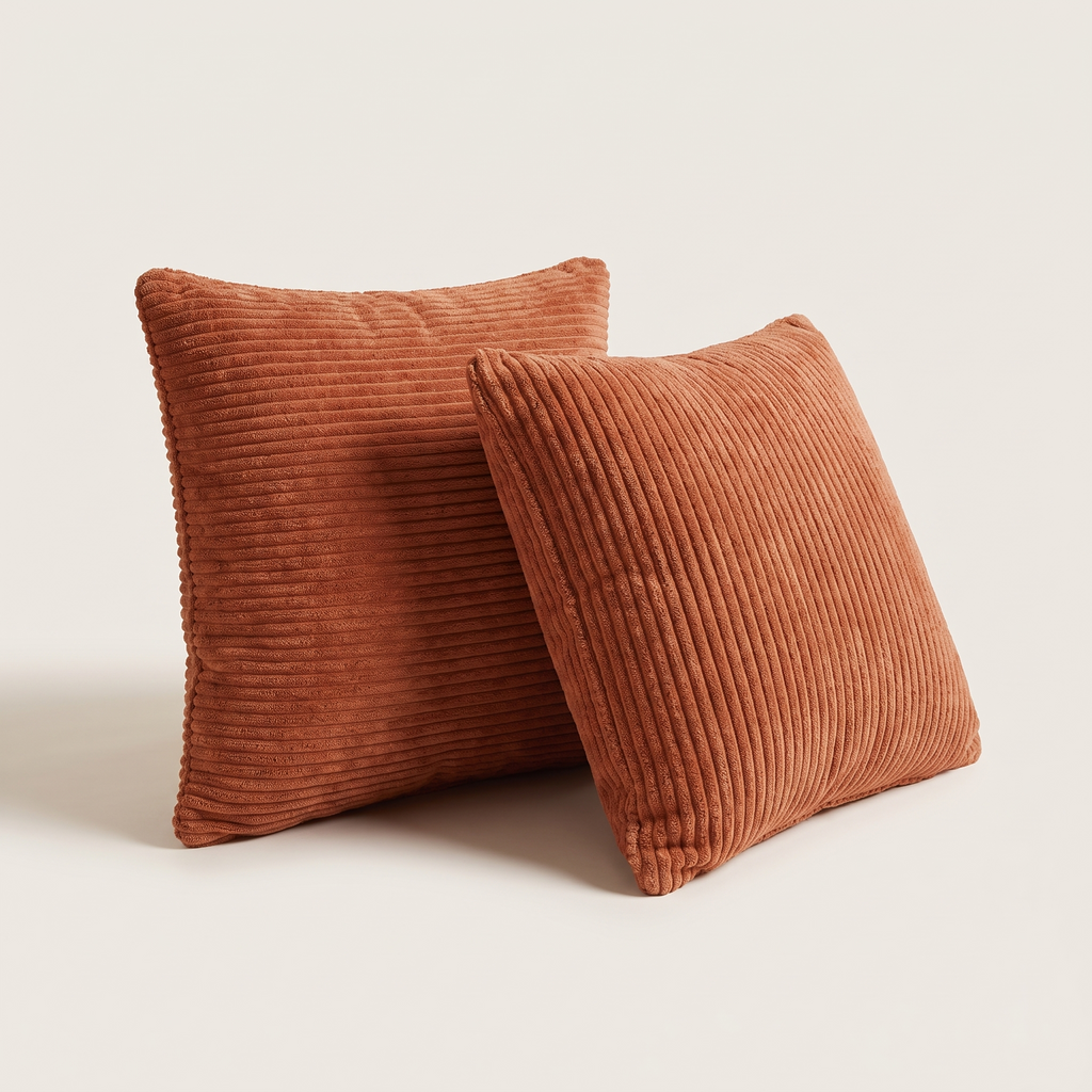 Corduroy cushions, set of 2, in Copper